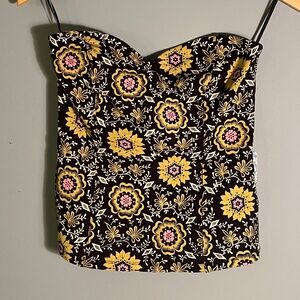 Free People Black and Yellow Floral Tube Top with Sweetheart Neckline NWT Size S